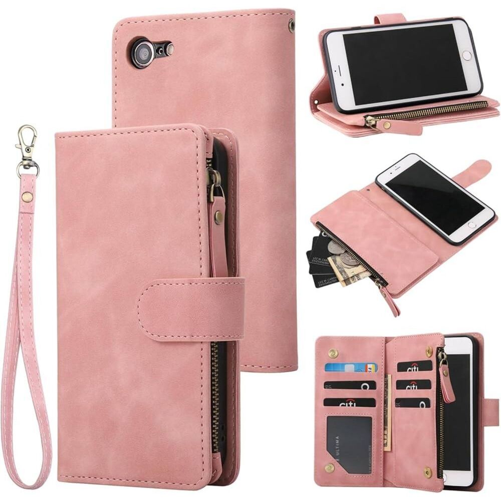 Wallet Case For iPhone SE 2022 5G, iPhone 7/8/SE 2020 (4.7 inch) Pink